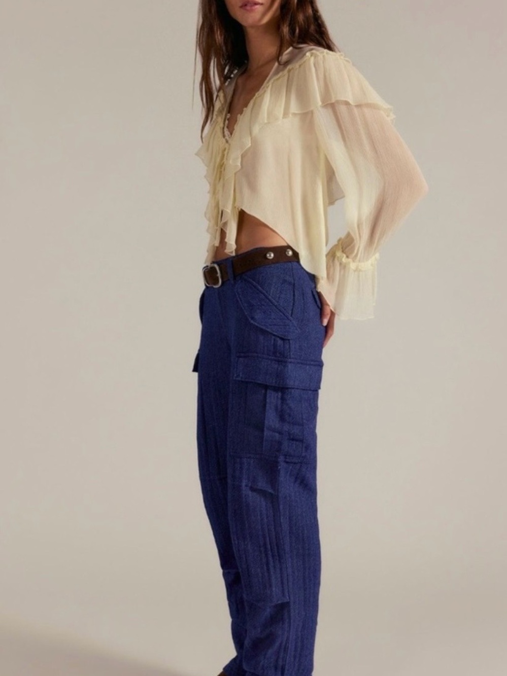 Free People Last catch herringbone trousers navy combo utility NWT 168$